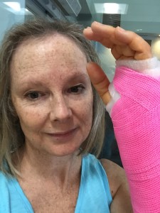 I have a pink waterproof cast for 4 weeks now. (I hope it won't be any longer than that!)